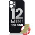 Back Glass With 3M Adhesive Compatible For iPhone 12 Mini (No Logo / Large Camera Hole) (Black)