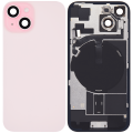 Back Glass With Steel Plate With Wireless NFC Charging MagSafe Magnet & Flashlight Flex Compatible For iPhone 15 (Used OEM Pull: Grade A) (Pink)