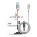 6 ft Micro USB To USB Type A Cable (AmpSentrix) (Infinity) (Silver)