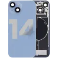 Back Glass With Steel Plate With Wireless NFC Charging MagSafe Magnet & Flashlight Flex Compatible For iPhone 14 (Used OEM Pull: Grade B) (Blue)